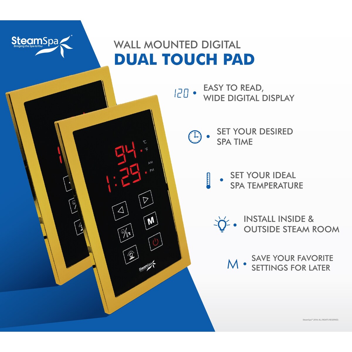 SteamSpa Royal 10.5 KW QuickStart Acu-Steam Touch Panel Bath Generator Package with Built-in Auto Drain in Gold