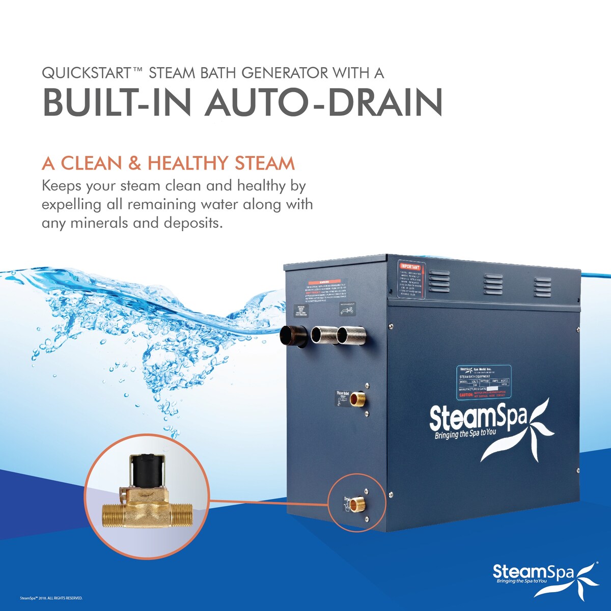 SteamSpa Royal 10.5 KW QuickStart Acu-Steam Touch Panel Bath Generator Package with Built-in Auto Drain in Gold