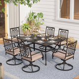 MAISON ARTS Steel 7-piece Outdoor Dining Table and Swivel Chair Set with Cushions