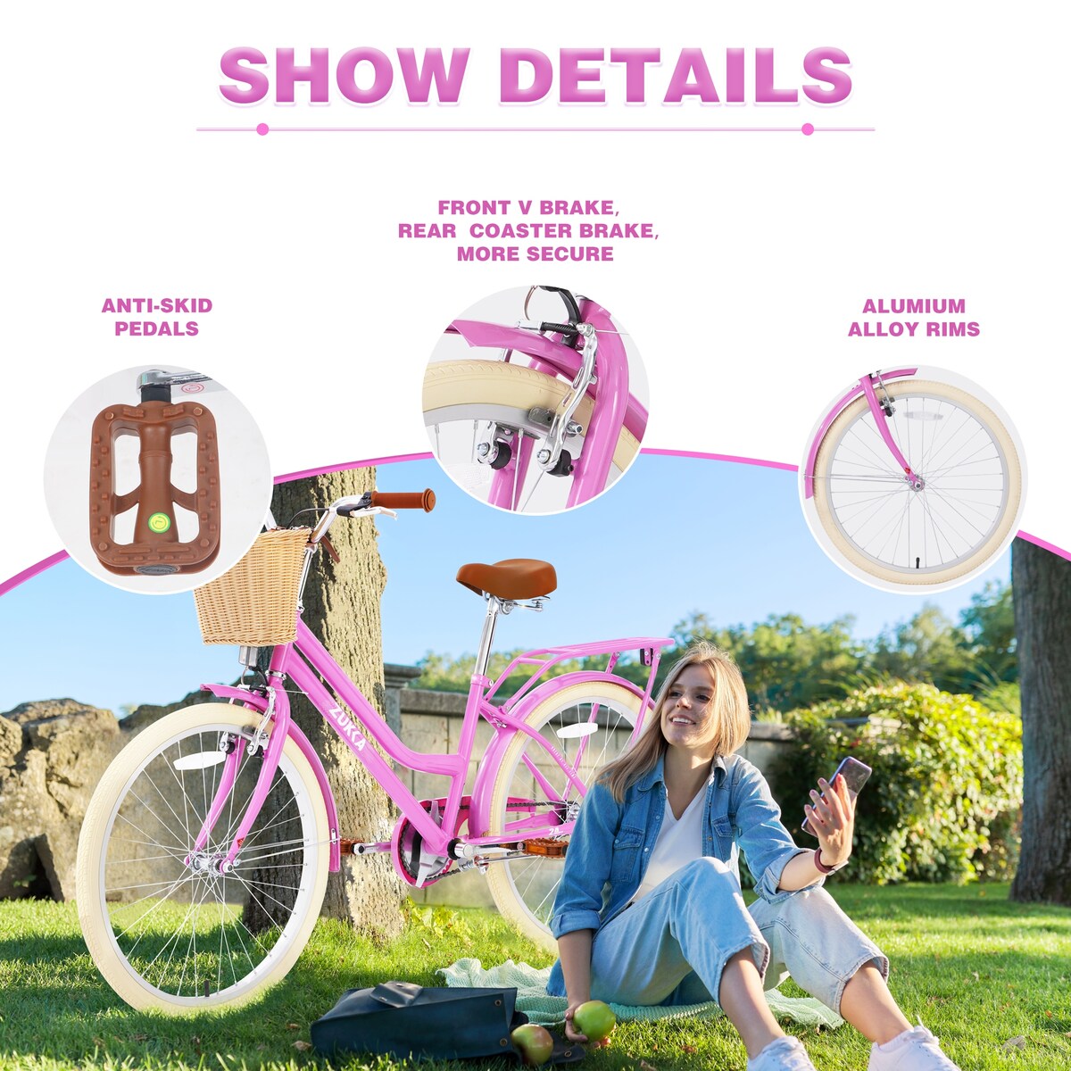 Steel Frame, Multiple Colors, for 10+Years Old Girls Bike, 24 inch wheel