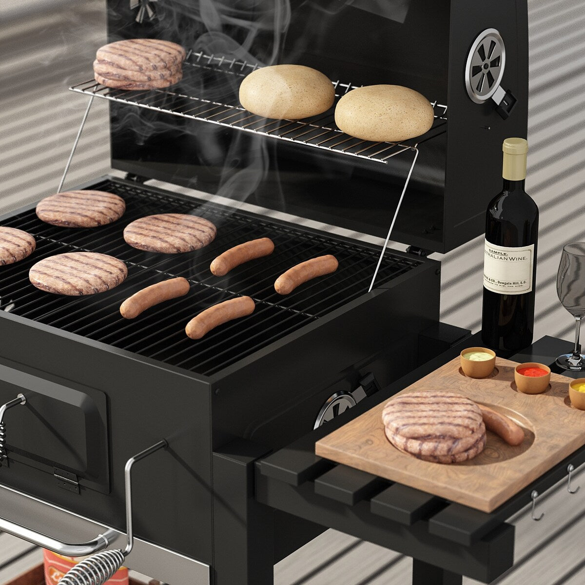 Steel Portable Outdoor Charcoal BBQ Grill Offset Smoker With Cover