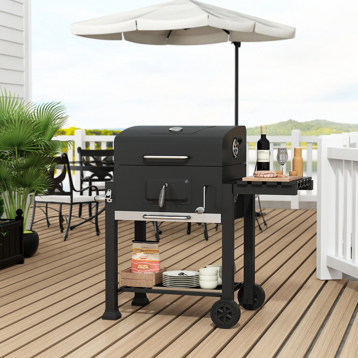 Steel Portable Outdoor Charcoal BBQ Grill Offset Smoker With Cover