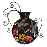 Steel wall sculpture, 'Hummingbirds and Flowers'