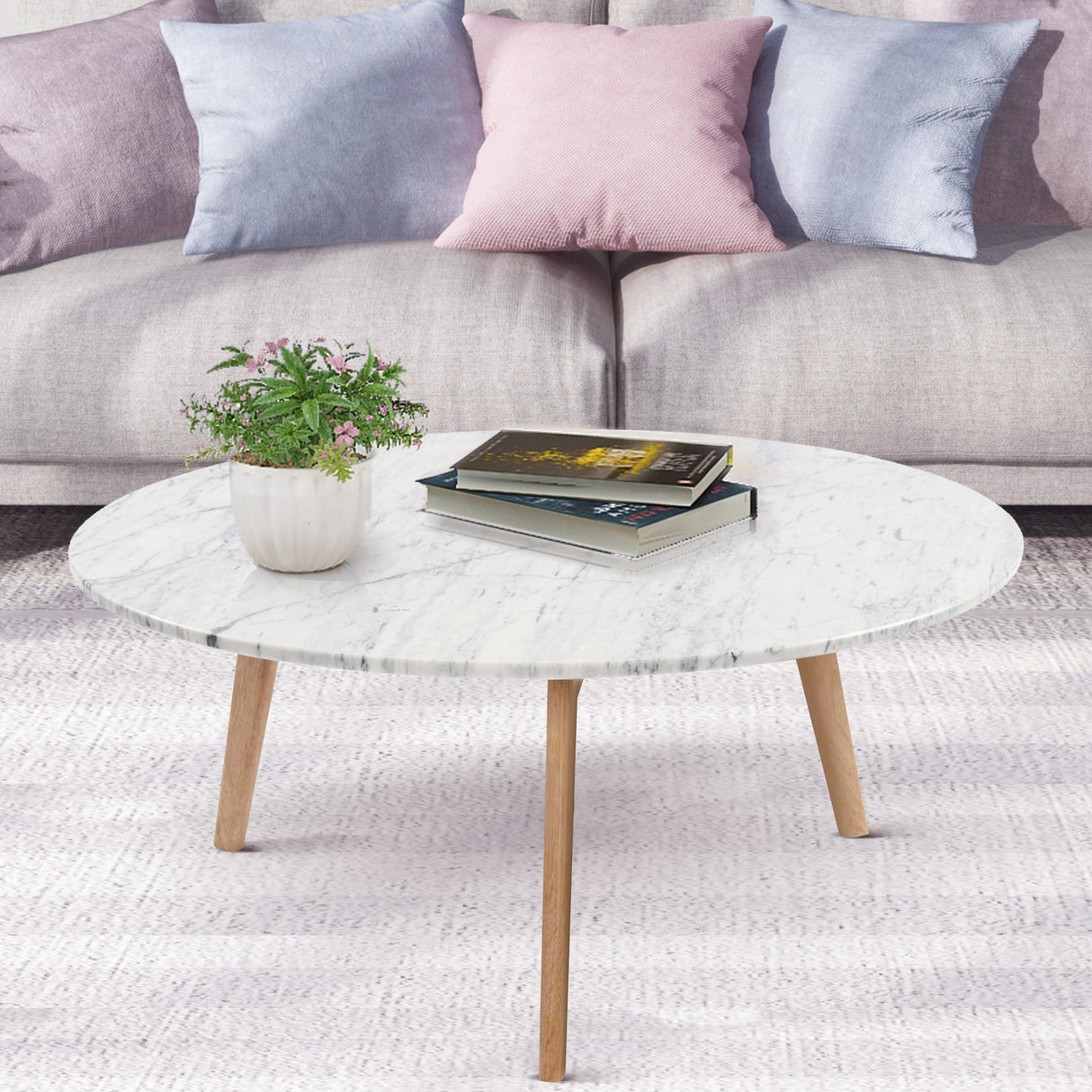 Carson Carrington Tangeberg 31-inch Round Marble Coffee Table with Oak Legs