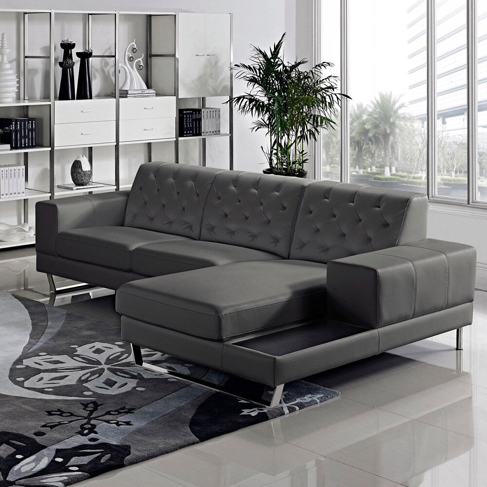 Stella Contemporary Chaise Leather Sectional Sofa Set