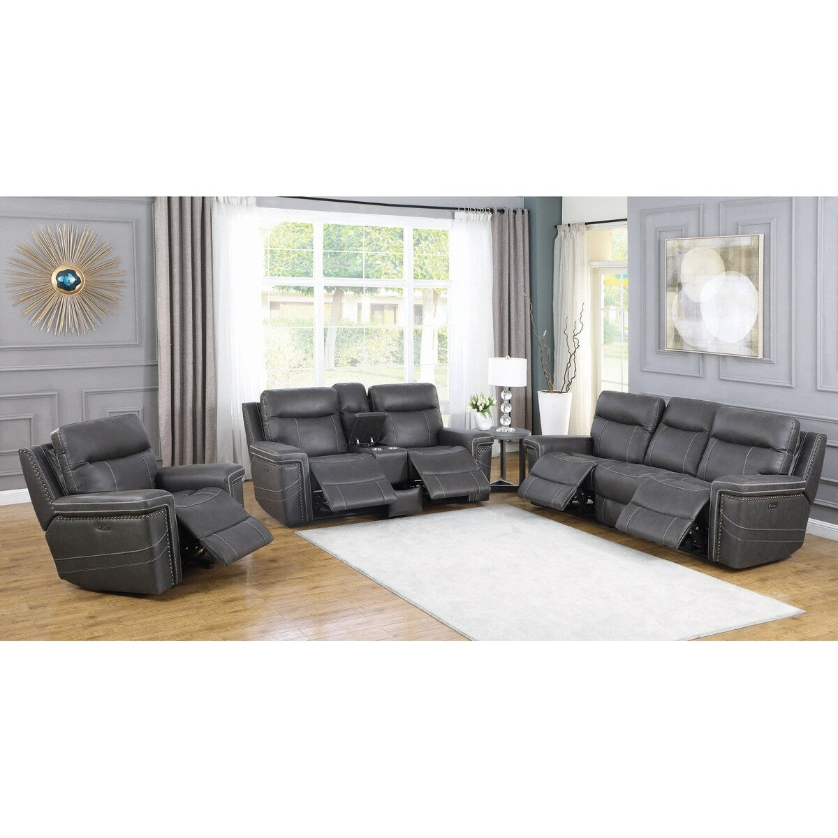 Stephan Charcoal Pillow Top Arms Power^2 Glider Recliner