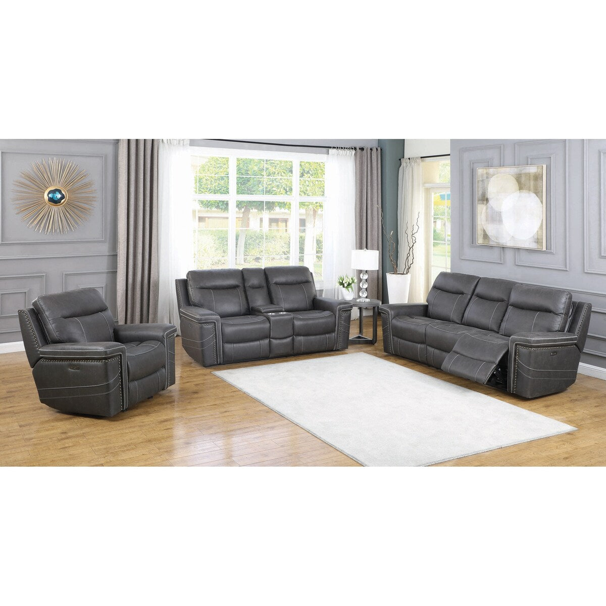 Stephan Charcoal Pillow Top Arms Power^2 Glider Recliner