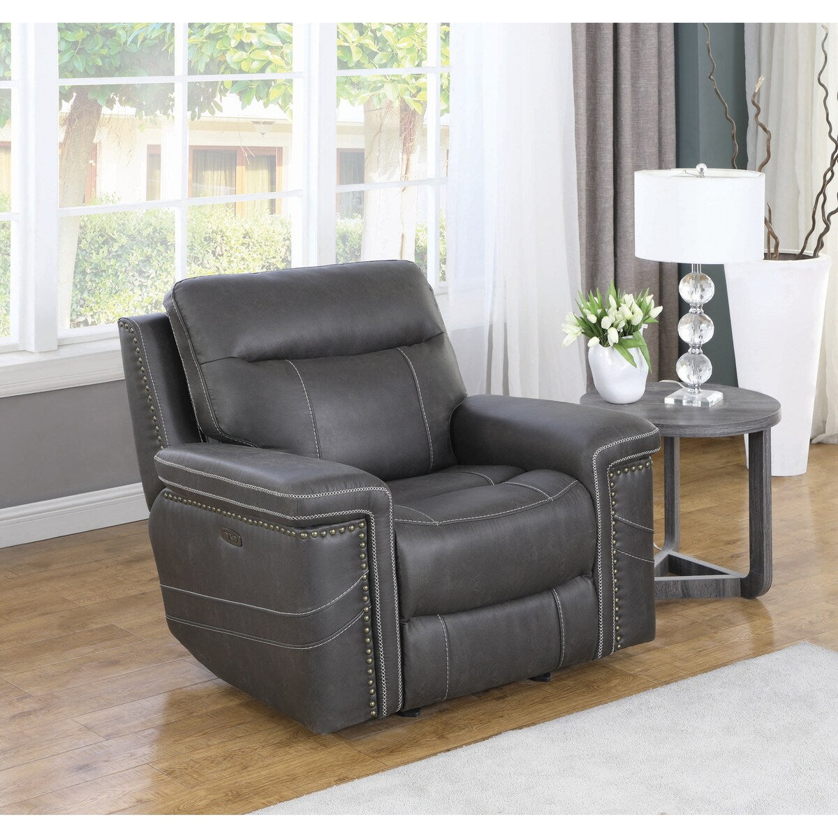 Stephan Charcoal Pillow Top Arms Power^2 Glider Recliner