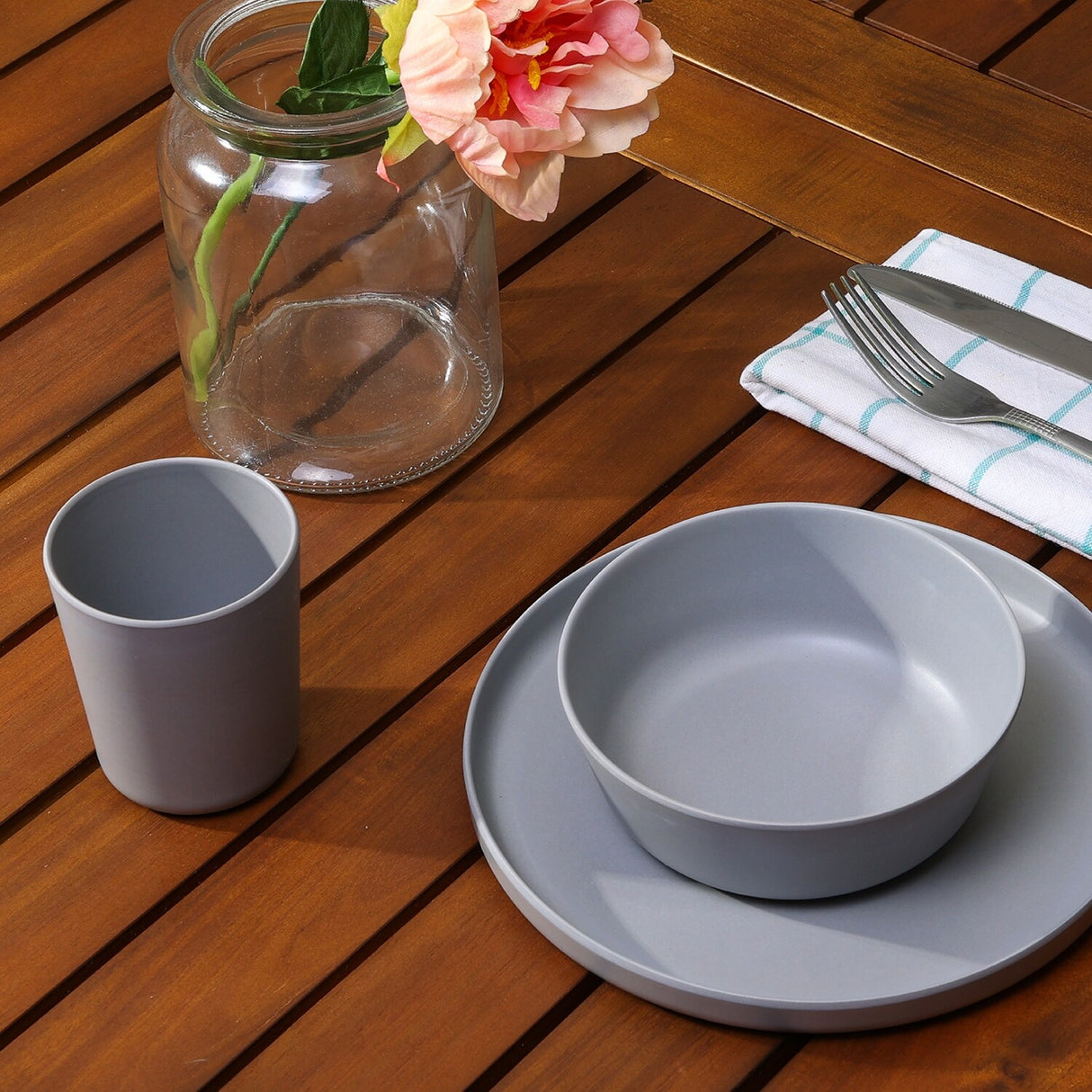 Stephan Roberts Bamboo Dinnerware Set, Eco-Friendly Bamboo Fiber Dinnerware, 12 PC (Cereal Bowls, Unbreakable Plates, Cups)
