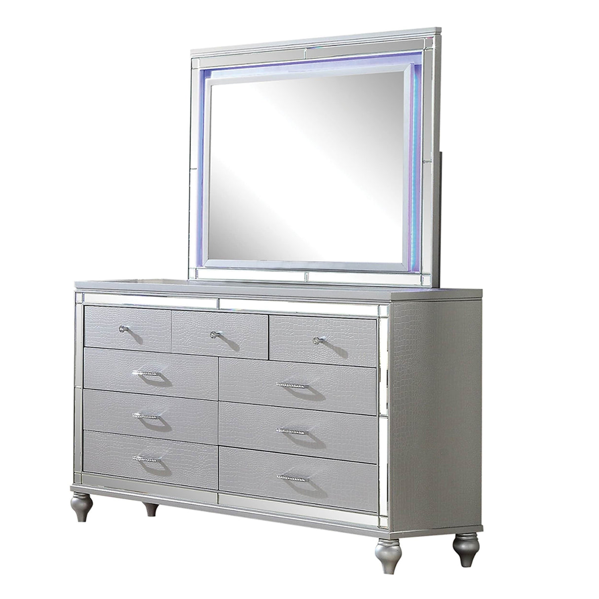 Sterling 4PC/5PC Contemporary Bedroom Set with Mirror Accents and LED Enhancements