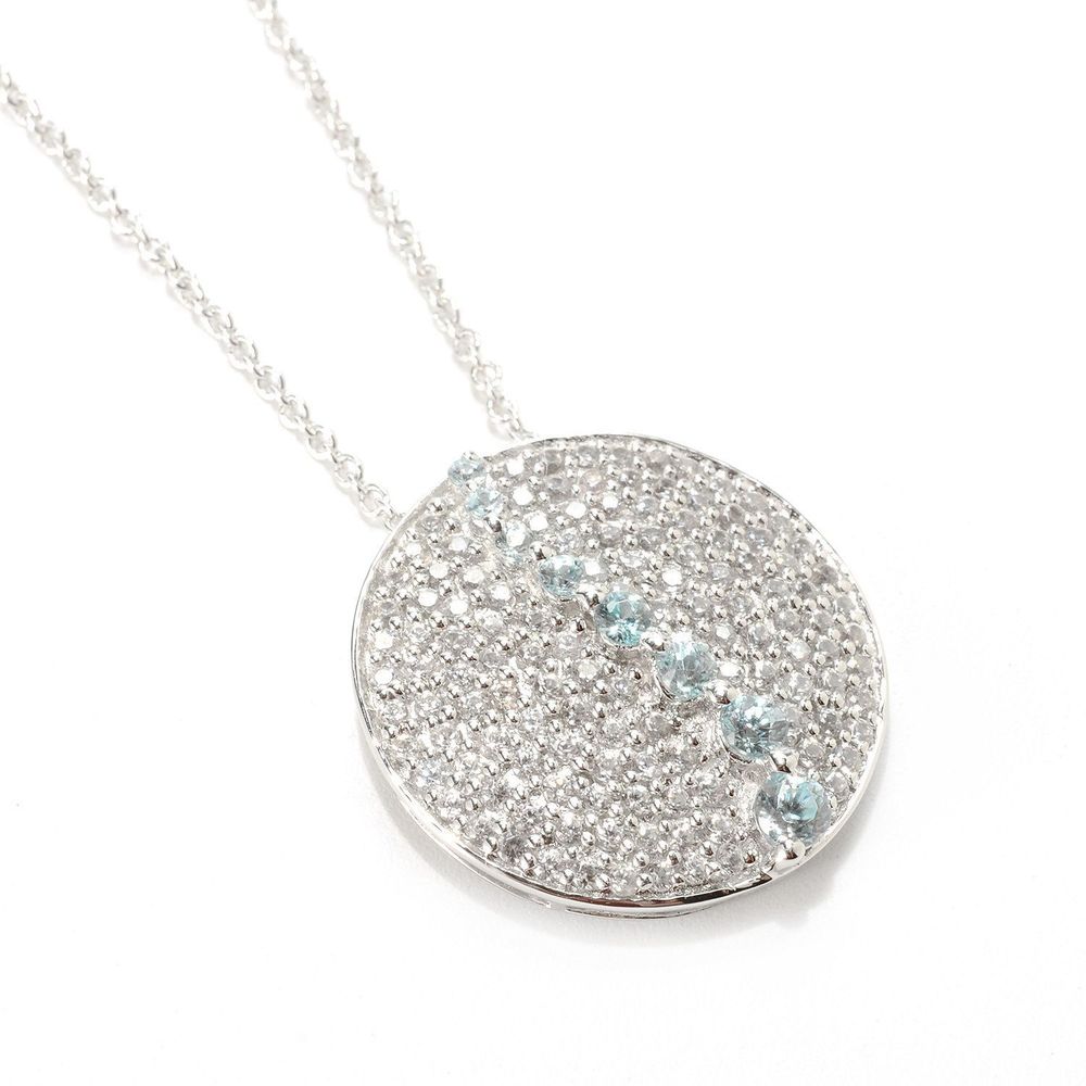 Sterling Silver 2.37ctw White and Blue Zircon Circle Pendant Necklace