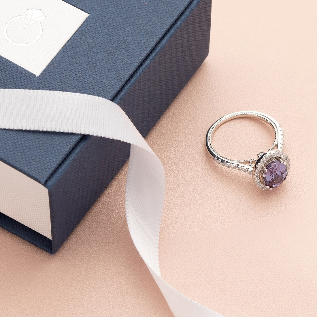 Sterling Silver 2.5 ct Color-changing Alexandrite Halo Ring