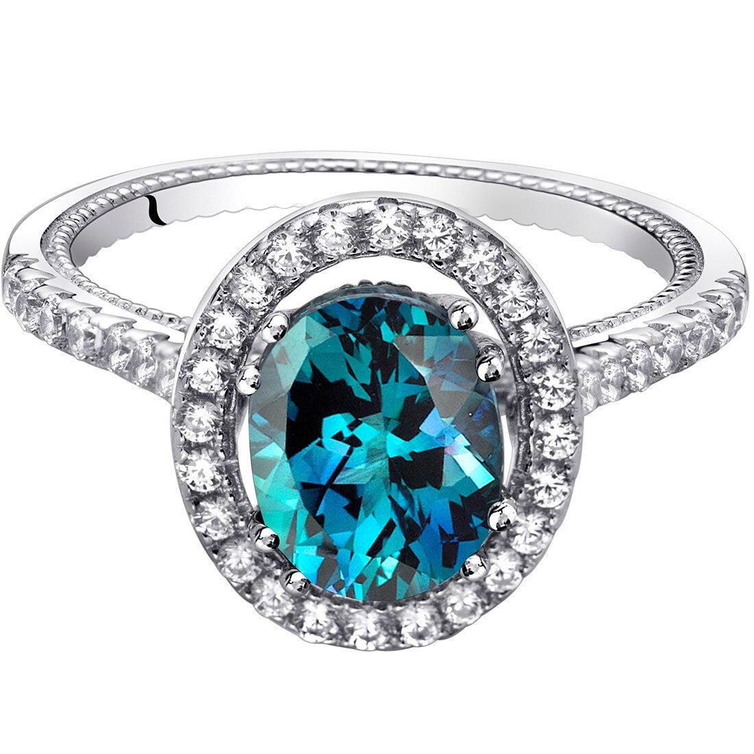 Sterling Silver 2.5 ct Color-changing Alexandrite Halo Ring