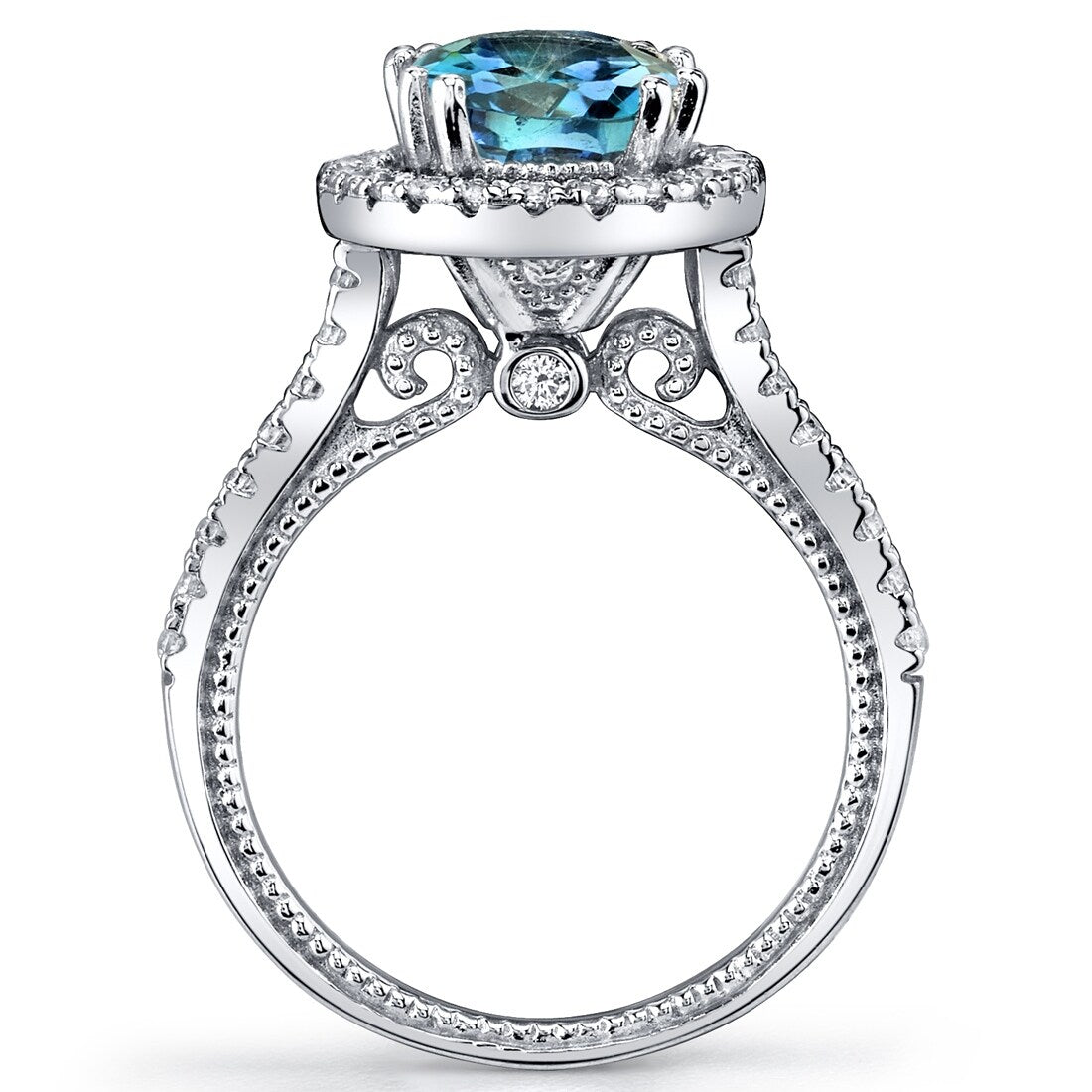 Sterling Silver 2.5 ct Color-changing Alexandrite Halo Ring