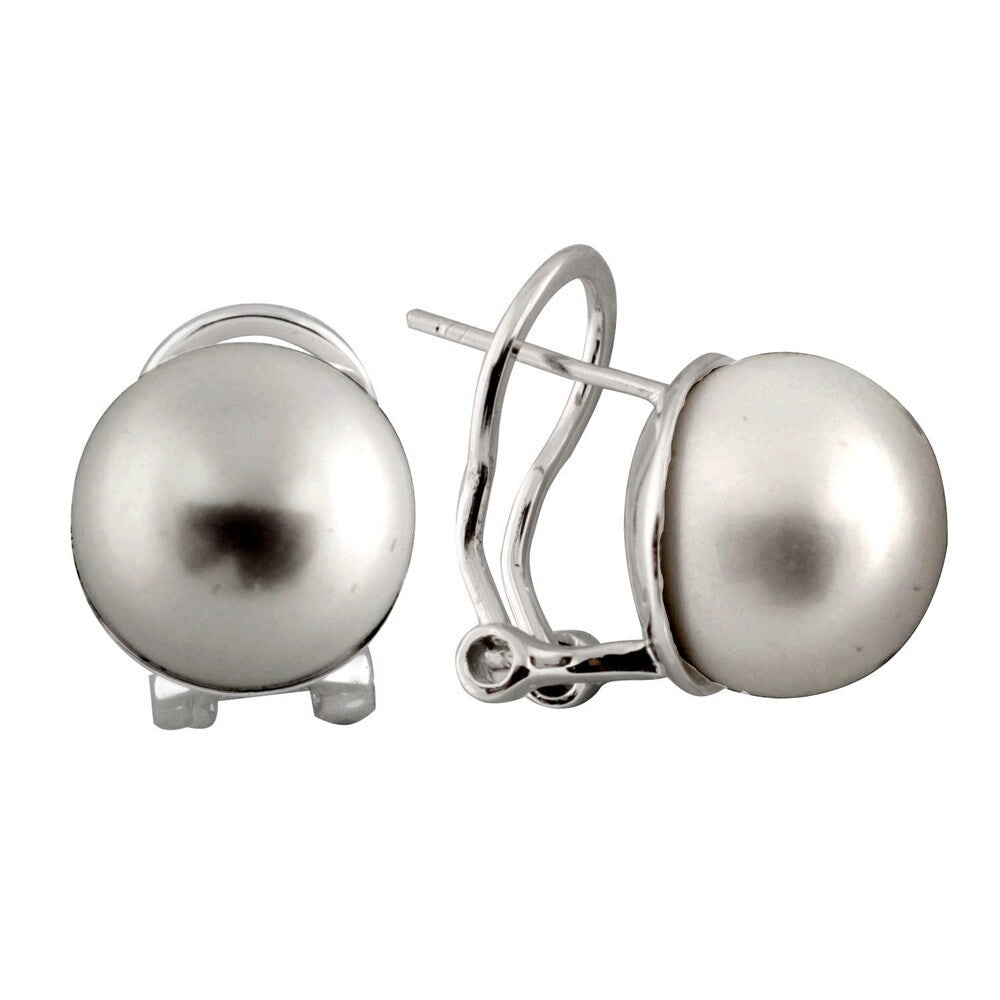 Sterling Silver Freshwater Pearl Omega Clip Stud Earrings (12-13mm)