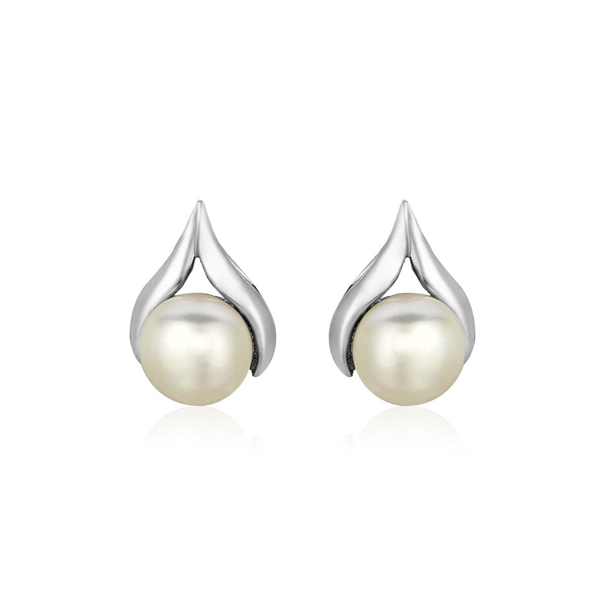 Sterling Silver Leaf Motif Earrings with Freshwater Pearls