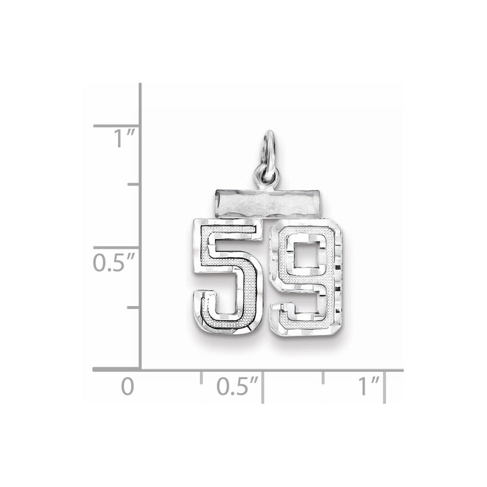 Sterling Silver Rhodium-plated Diamond-cut #59 Charm