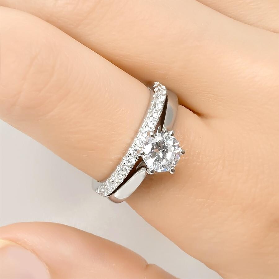 Sterling Silver Round Cut 1.5 Carat Bridal Anniversary Ring Set