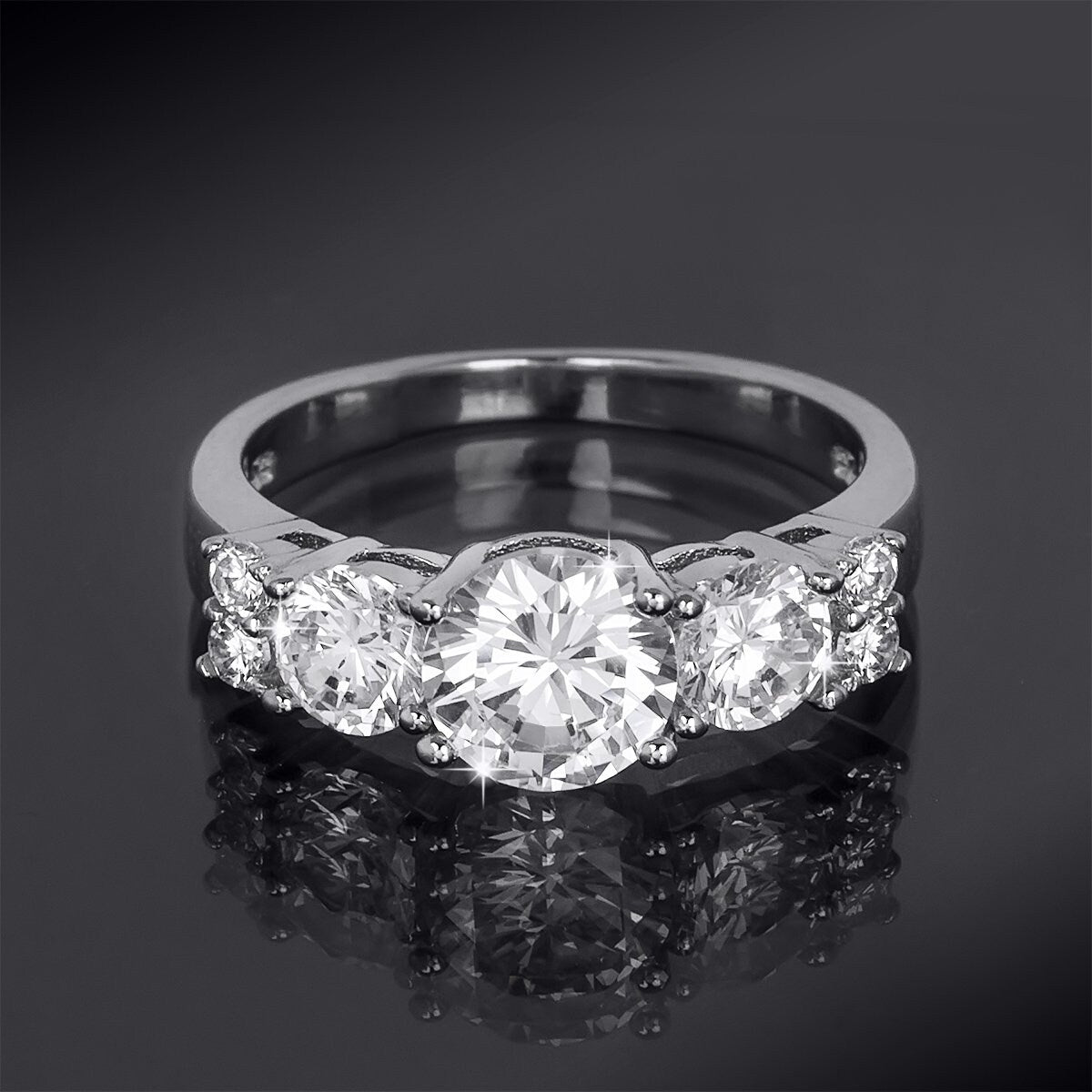 Sterling Silver Round Cut CZ 5 Stone Engagement Ring 1.75 CTW