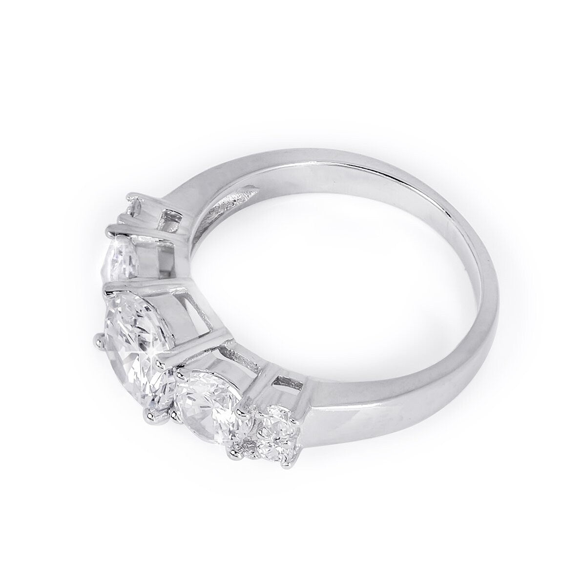 Sterling Silver Round Cut CZ 5 Stone Engagement Ring 1.75 CTW