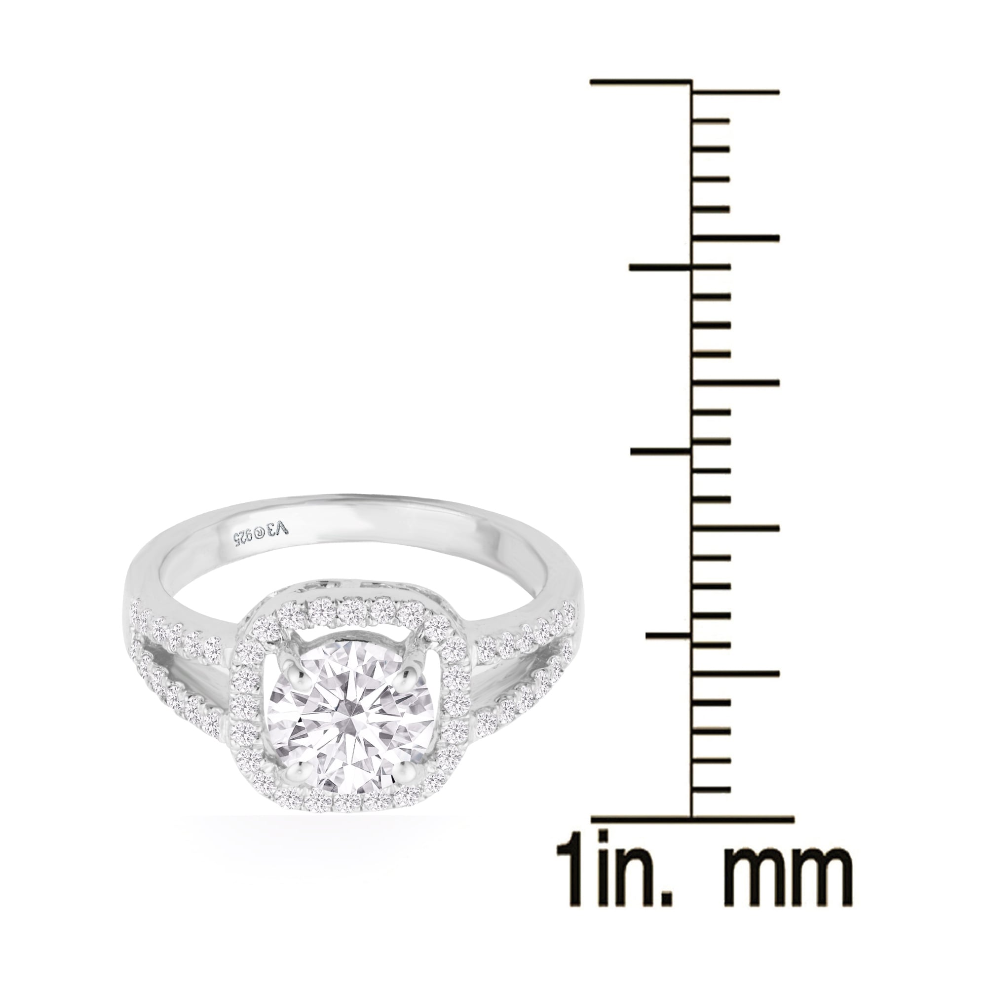 Sterling Silver with Moissanite and White Diamond Halo Ring