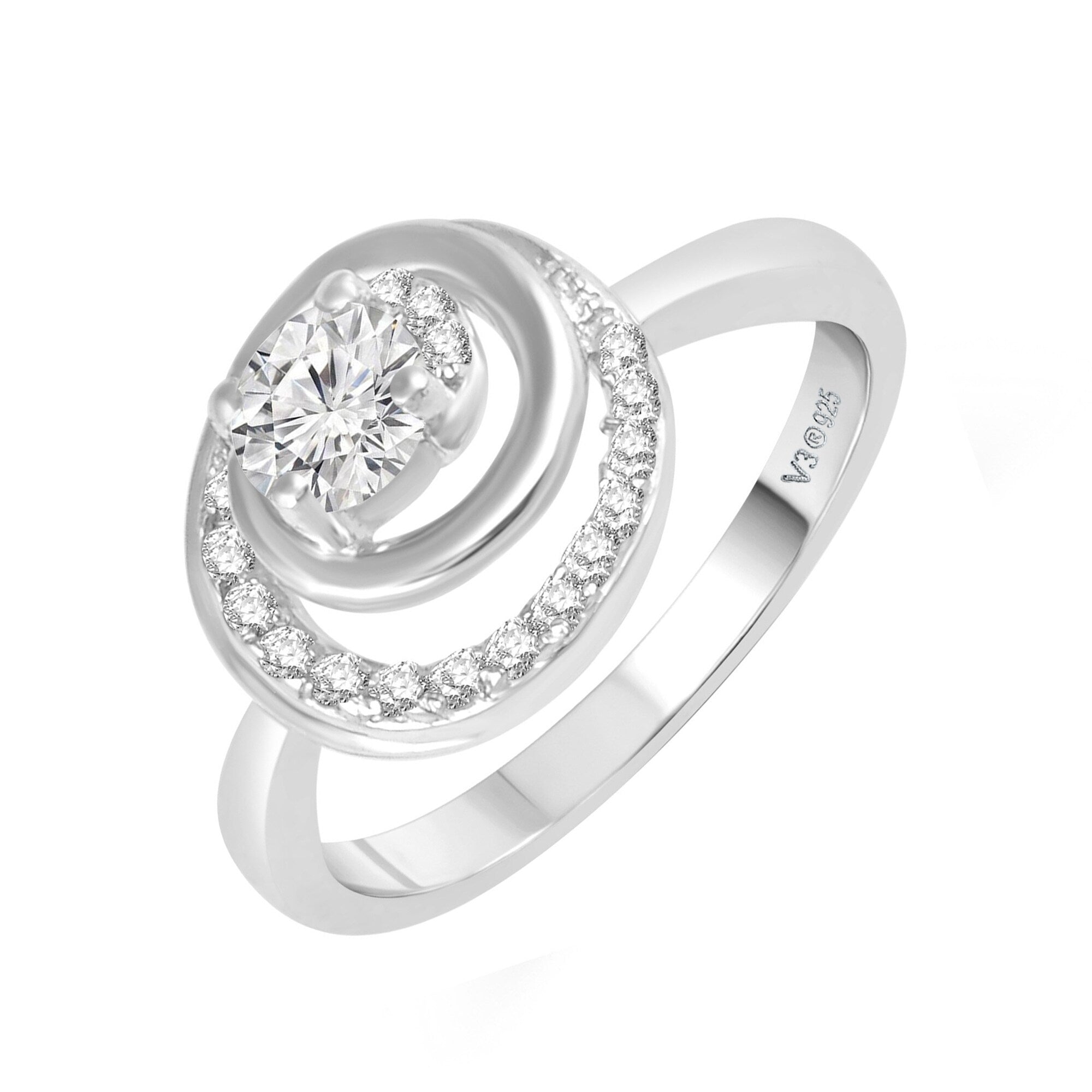 Sterling Silver Round Cut Moissanite and White Topaz Solitaire Ring