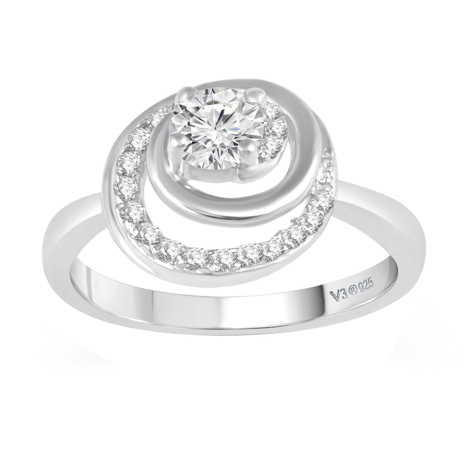 Sterling Silver Round Cut Moissanite and White Topaz Solitaire Ring