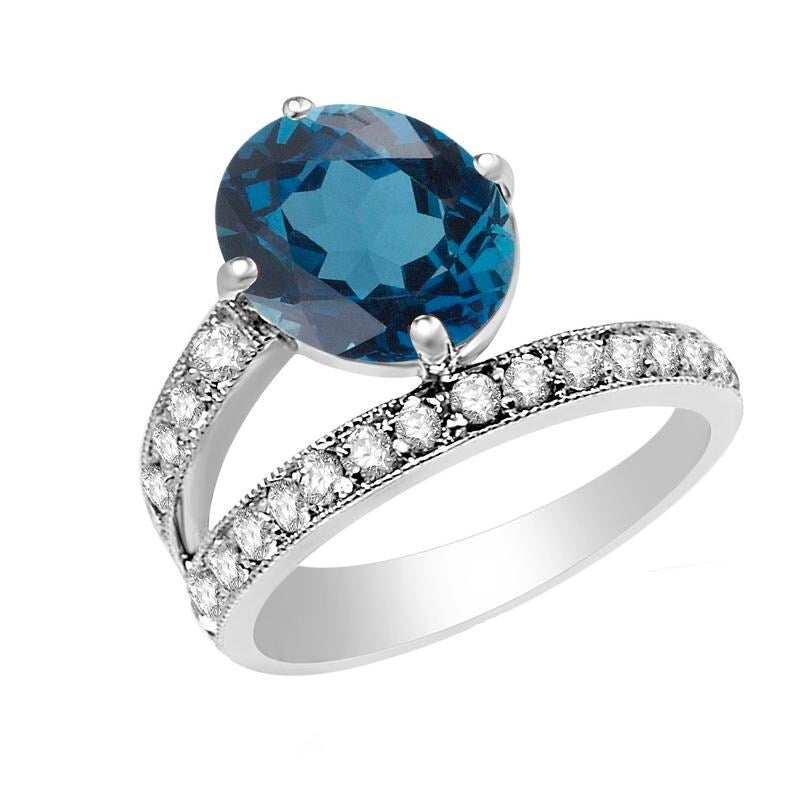 Sterling Silver with Natural London Blue Topaz and White Topaz ring