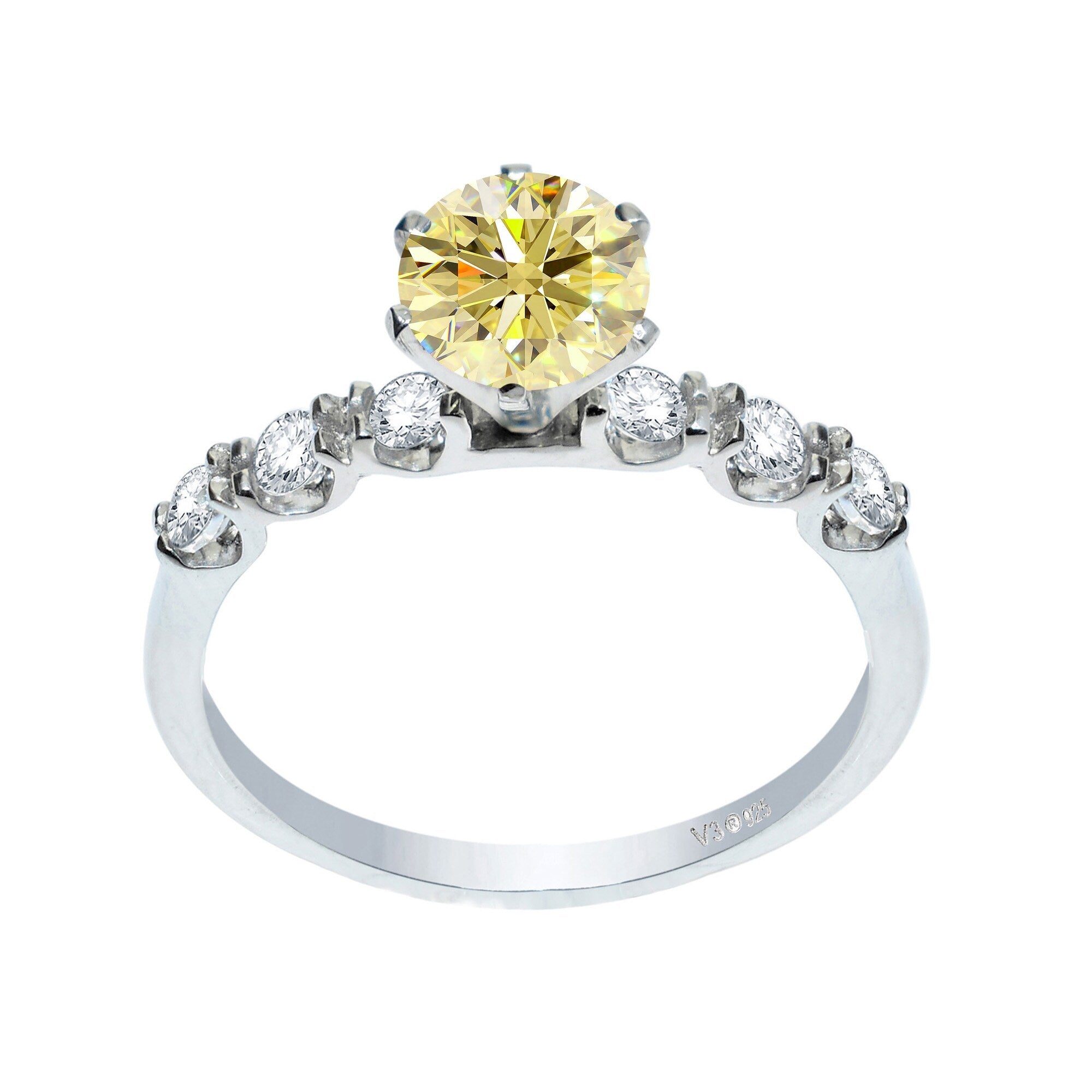 Sterling Silver Yellow Moissanite and White Topaz Engagement Ring