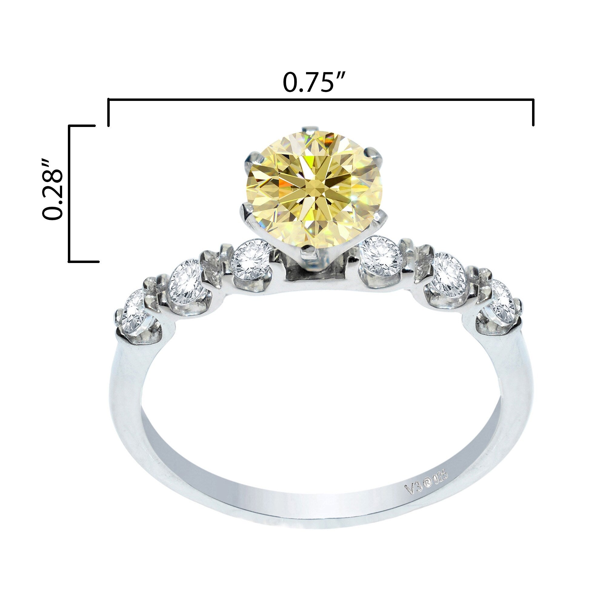 Sterling Silver Yellow Moissanite and White Topaz Engagement Ring