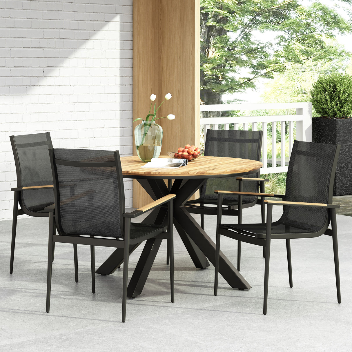 Stetson Mesh and Acacia Wood Outdoor 5 Piece Dining Set by Christopher Knight Home