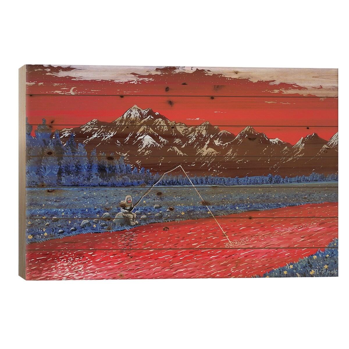 Still Fishin' Print On Wood by Flooko - Multi-Color
