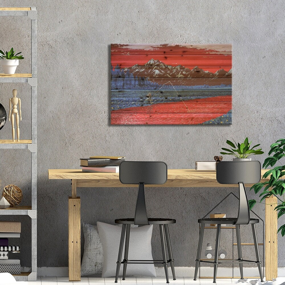 Still Fishin' Print On Wood by Flooko - Multi-Color
