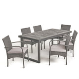 Stillwater Outdoor 6-Seater Acacia Wood Dining Set with Wicker Chairs by Christopher Knight Home