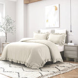 WHOLINENS Stone Washed French Linen Duvet Cover Set Ruffle Style