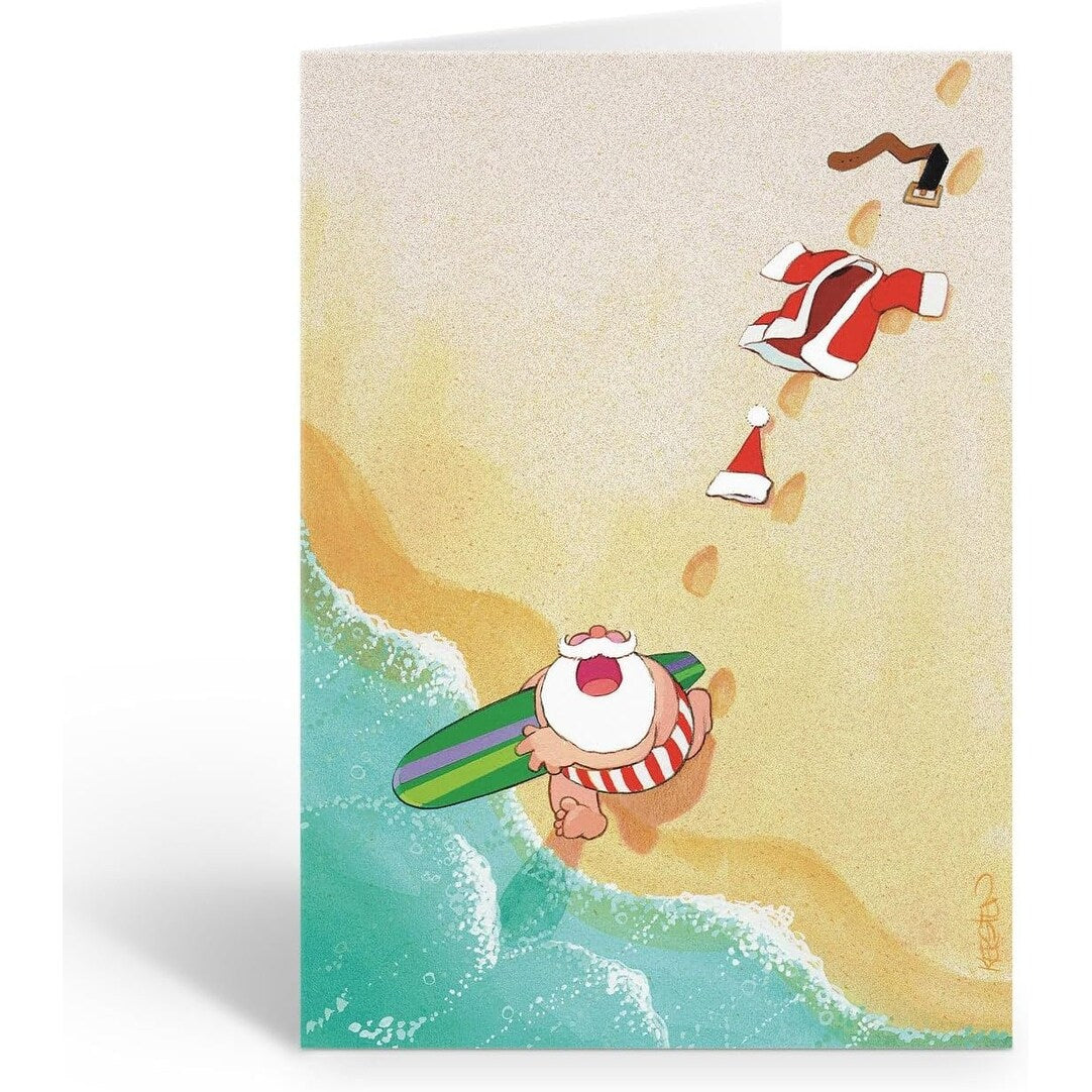 Stonehouse Collection | Running to Surf Santa Funny Beach | Beach Christmas Cards 18 Cards and 19 Envelopes (Surfs Up Santa)