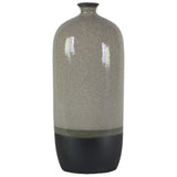 Stoneware Bottle Vase With Black Banded Rim Bottom, Large, Glossy Gray