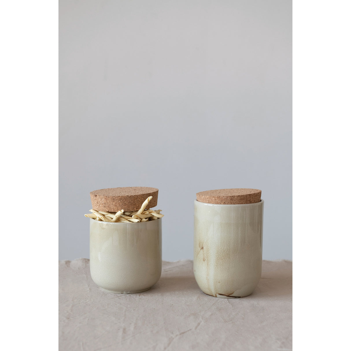 Stoneware Jar with Cork Lid, Reactive Glaze