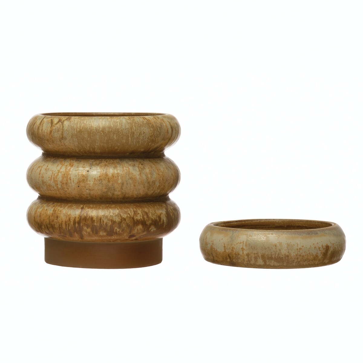Stoneware Planter with Saucer and Reactive Glaze