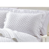 Stonewashed Super Soft Diamond Stitched with Ruffle Border Embroidered Quilt Set White