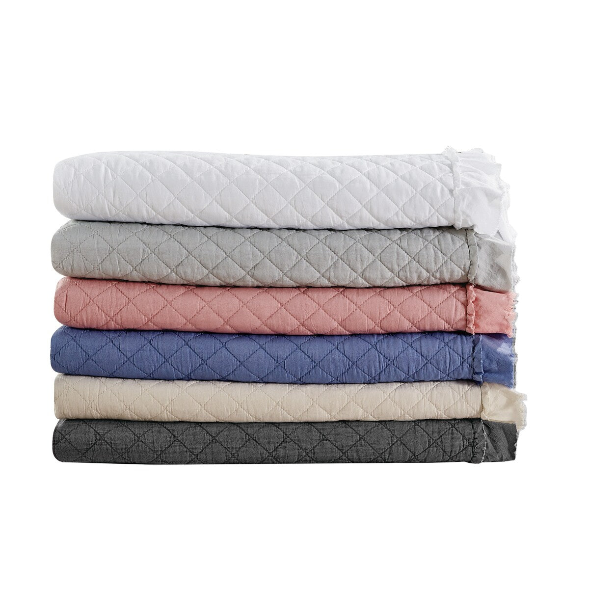 Stonewashed Super Soft Diamond Stitched with Ruffle Border Embroidered Quilt Set White