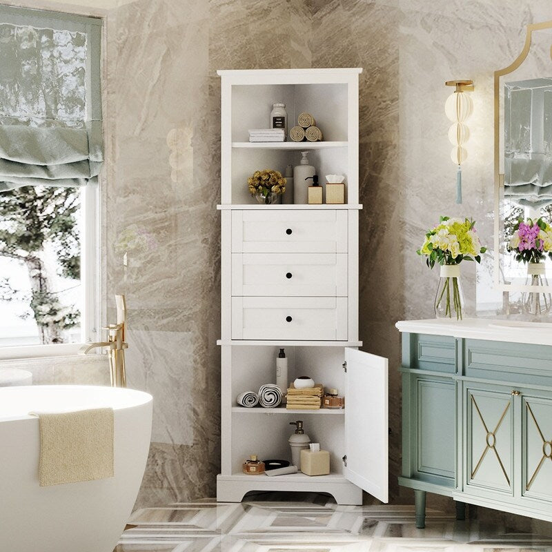 Storage Bathroom Cabinet Organizer with 3 Drawers & Adjustable Shelves
