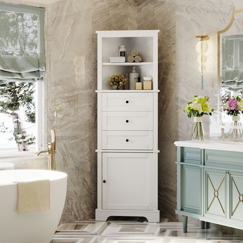 Storage Bathroom Cabinet Organizer with 3 Drawers & Adjustable Shelves