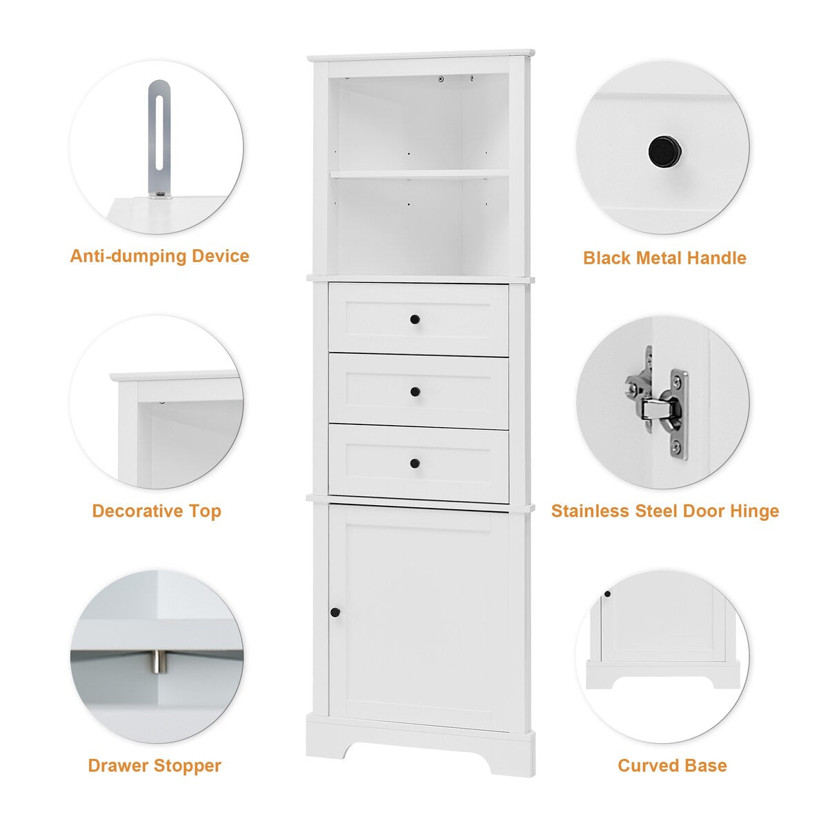 Storage Bathroom Cabinet Organizer with 3 Drawers & Adjustable Shelves