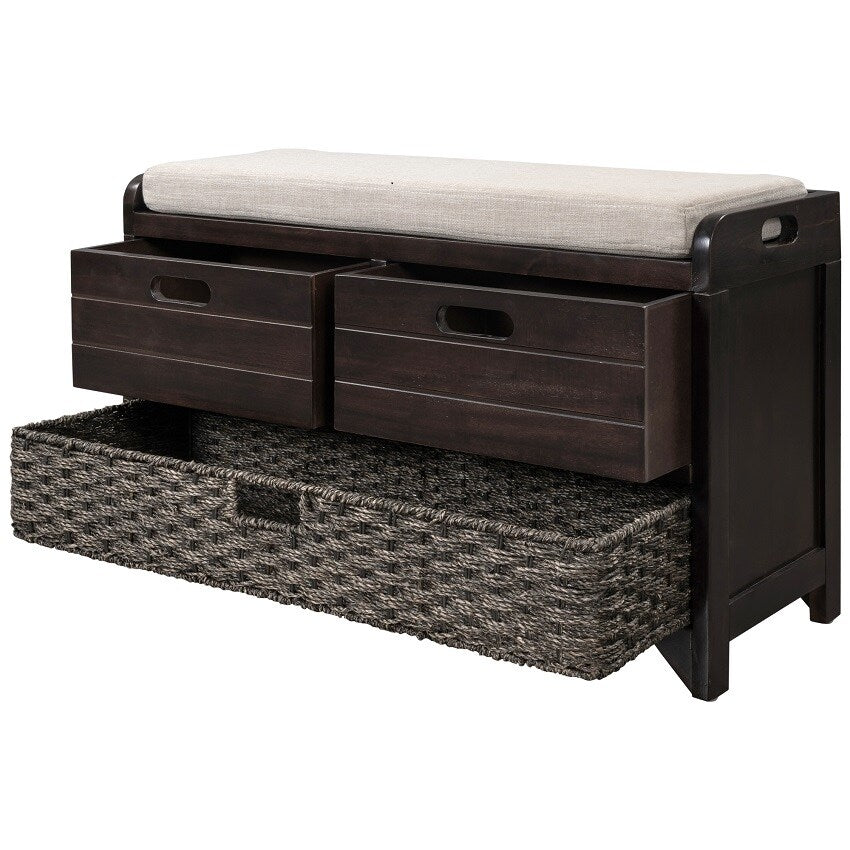 Storage Bench Entryway Bench with Removable Basket and 2 Drawers, with Removable Cushion for Living Room