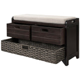 Storage Bench Entryway Bench with Removable Basket and 2 Drawers, with Removable Cushion for Living Room