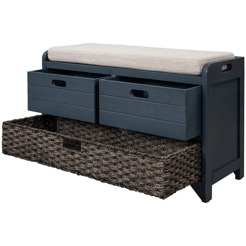 Storage Bench Entryway Bench with Removable Basket and 2 Drawers, with Removable Cushion for Living Room