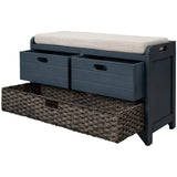 Storage Bench Entryway Bench with Removable Basket and 2 Drawers, with Removable Cushion for Living Room