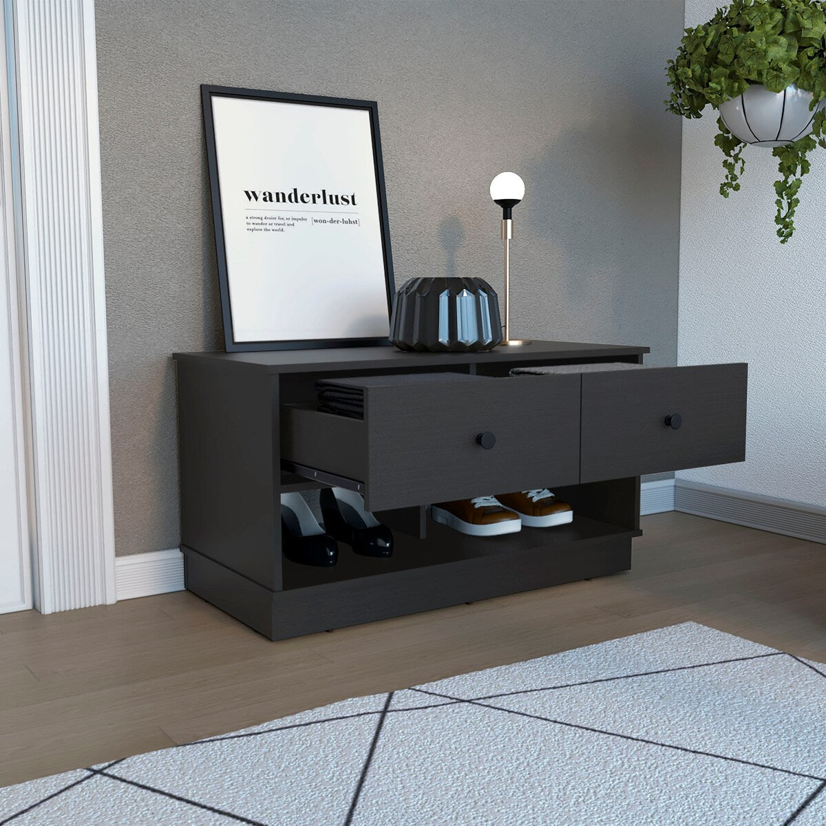 Storage Bench Lower Shelf And Two Drawers