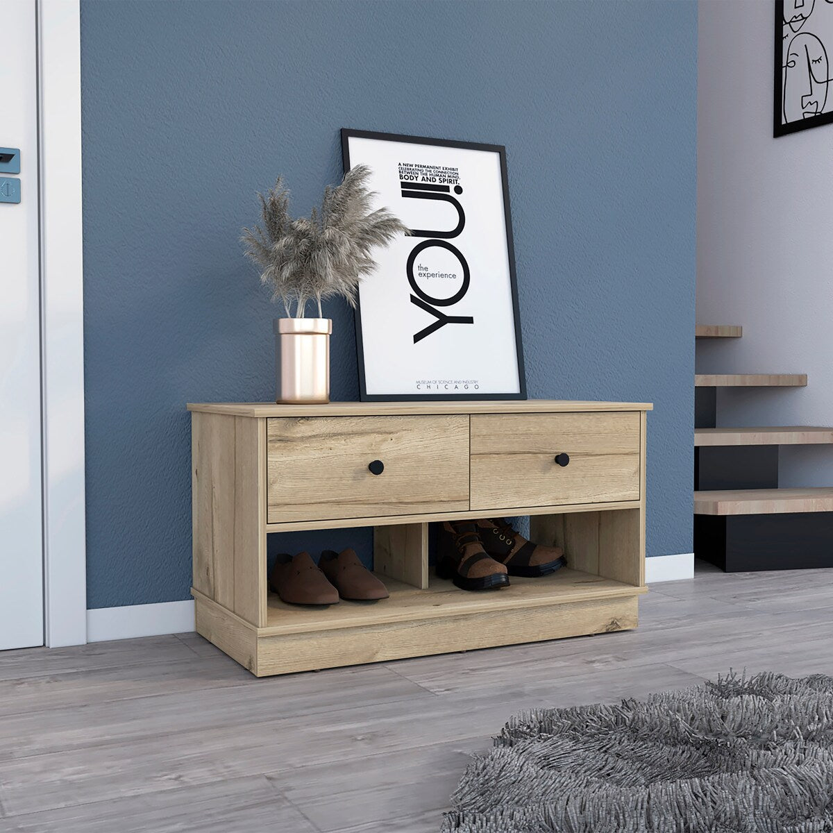 Storage Bench Lower Shelf And Two Drawers